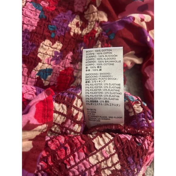 NWT Free People Ariana Pink Floral Cotton Smocked Crop Long Sleeve Top Small - Picture 6 of 12